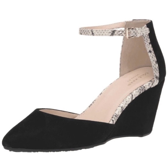 Cole Haan Shoes - Cole Haan Black Wedges with Snakeskin Strap